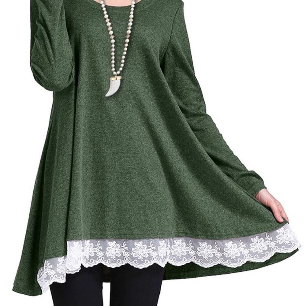 Dark Teal Tunic Top with Lace Trim